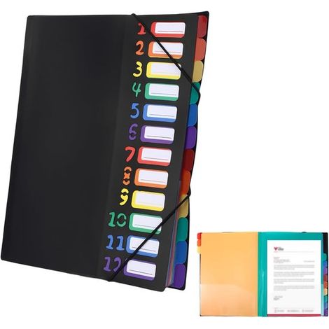 Portadocumenti nero formato A4 con 12 scomparti e indice arcobaleno. (1/5)