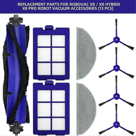 10 piezas para accesorios de aspiradora RoboVac X8 y X8 Hybrid: cepillo lateral principal, filtro HEPA, paño de mopa, edición 0710 (1/4)