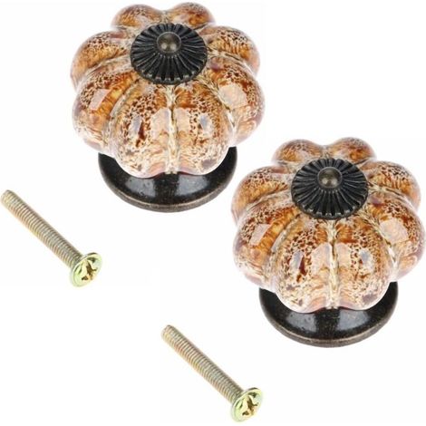 2pcs (Brown) Antique Pumpkin Ceramic Door Knob for Cabinets Cupboards Dressers Drawers Kitchen Furniture Handles Pulls (1/3)