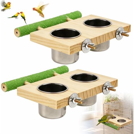 Set di 2 mangiatoie in legno per uccelli da gabbia, 17 x 17 cm (1/5)