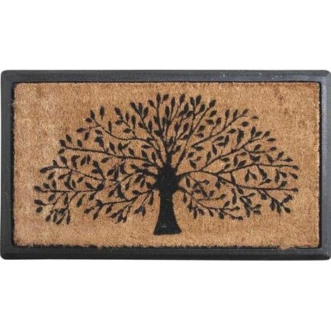 Paillasson arbre de vie en coco 40 x 70 cm – Dos latexé pour adhérence – Tapis d'entrée décoratif et durable