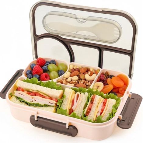 Fiambrera Bento - Lonchera - Incluye cubiertos - Portátil - Color caqui - 20,3 x 16,5 x 7,6 cm (1/5)