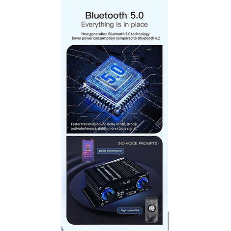 Amplificateur Bluetooth numérique 12V pour la maison et la voiture, haut-parleur Hi-Fi 2 canaux -- (1/5)