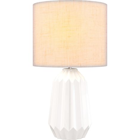 Lampe de table céramique lin blanc beige 40W rétro