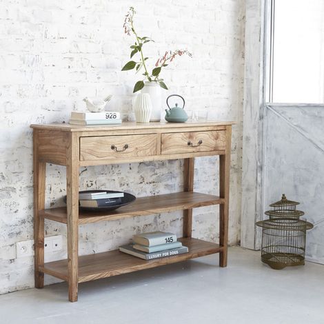 Berah Getah – Console en mindi massif 120 cm – 2 tiroirs – Finition délicate – Meuble d'entrée moderne – Livrée montée (1/5)