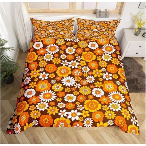 60S 70S Groovy Parure de Lit 220x240cm Retro Hippie Flower Sets de Housse de Couette Vintage Boho Plant Floral Réversible - 3P3 (1/3)
