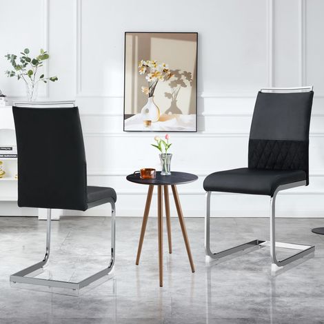 Chaises de salle à manger modernes, lot de 2, dossier en similicuir et lin, chaises d'appoint rembourrées à dossier haut, motif à rayures horizontales, pour salle à manger, cuisine, bureau, noir