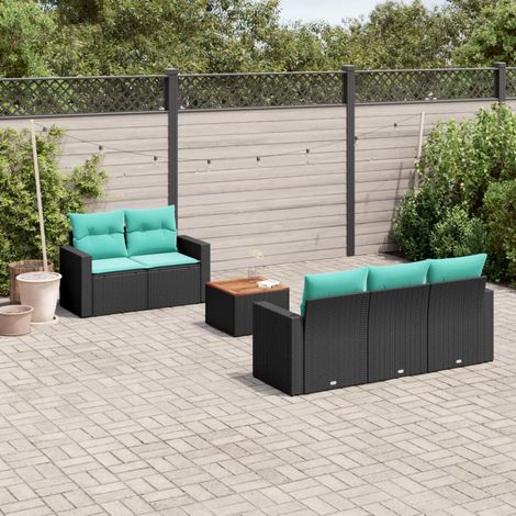 vidaXL Set Divani da Giardino 6 pz con Cuscini Nero in Polyrattan (1/5)