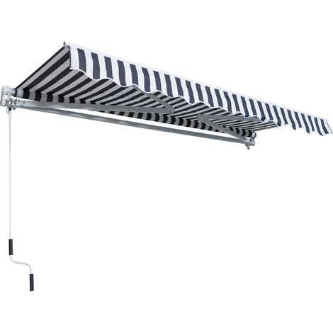Store banne à bras articulé, pare-soleil à manivelle, 3,5 x 2,5 m, gris et blanc, aluminium et polyester