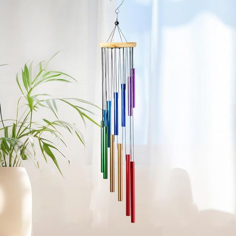 1 Carillon éolien, 12 tubes en aluminium, bois massif, suspension durable, pour jardin, patio, balcon