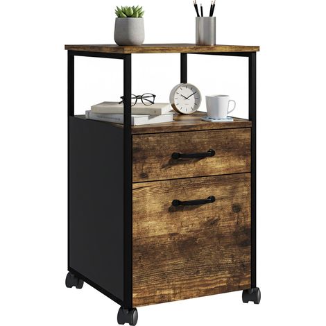 Contenedor móvil Relaxdays, 2 cajones, con archivador colgante, diseño industrial, HBT: 66,5 x 42 x 44 cm, marrón/negro