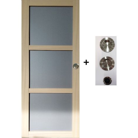 Porte Coulissante Ayous 3 Panneaux Gris Clair H204 X L73 Cm, Coquilles, Tire Doigt Gd Menuiseries