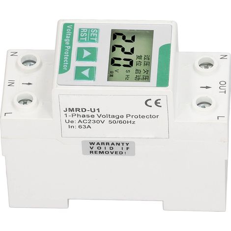 Dispositif de protection contre les surtensions et les sous-tensions, à récupération automatique et réglable, 63 A, 230 V CA (1/5)