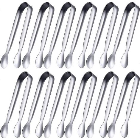 12 pinces à sucre, pinces à glaçons, mini pinces de service en acier inoxydable (argent, 11 cm) - MXBC (1/3)