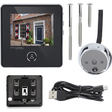 Mirilla de seguridad, cámara de timbre de 0,3 MP, visión nocturna, captura de fotos, visor de puerta, monitor LCD -Crezuo