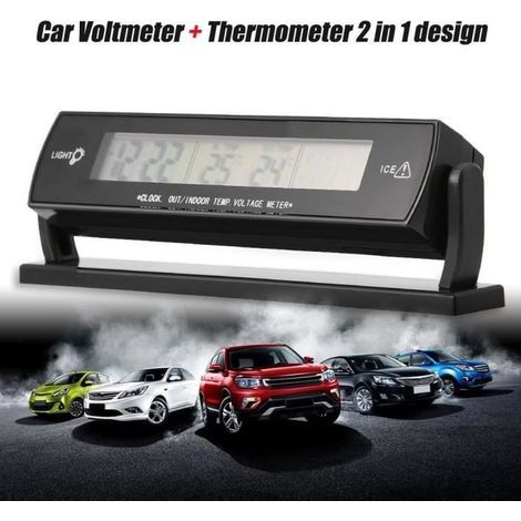 Thermomètre automatique la température de la voiture 12V 24V 2 en 1 d'horloge de compteur de tension de voiture-YIG (1/4)