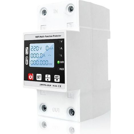 Relais wifi monophasé et compteur d'énergie intelligent, 63A, réglable, numérique, protection contre les surtensions et les surcharges, tuya (1/4)