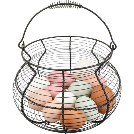 1 - Panier À Œufs - Organisateur En Fil De Fer - Collecte Fermière Et Rangement Cuisine - Style Vintage - Noir - 20x15cm (1/5)