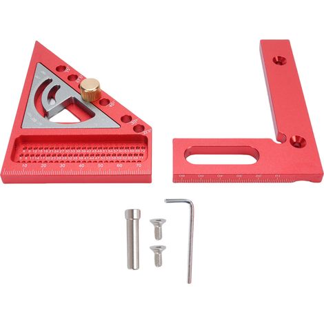 Ortviai Équerre de menuiserie 3D réglable 0-180° en aluminium anodisé rouge et gris – Règle à dessin précise pour charpentier (1/3)