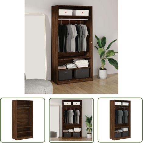 The Living Store Kleiderschrank Braun Eiche-Optik 100x50x200 cm Holzwerkstoff - Holzschrank - Kleiderschrank - Garderobe - Einbauschrank - Wohnzimmermöbel (1/5)