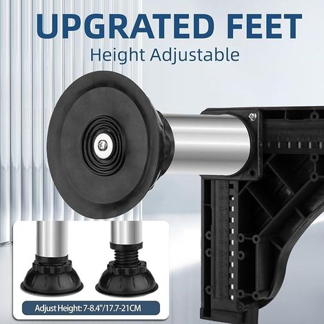 Support Machine à Laver avec 4 Pieds en acier inoxydable, lourd Socle Lave Linge Charge 300KG, Réglable Largeur 40-60cm et Hauteur 17.7-21.3cm, Réfrigérateur et Sèche-Linge Bases, Noir (1/4)