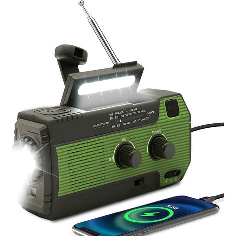 Radio solaire à manivelle, radio d'urgence, radio à manivelle autonome, alarme SOS, radio météo AM/FM avec batterie de 4000 mAh (1/5)