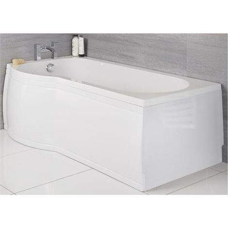 Milano Newby - White Modern Left Hand Curved P Shape Bathroom Shower Bath with Side Panel - 1675mm x 850mm (1/5)