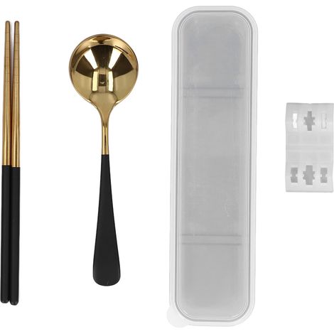 Ensemble de couverts noir et or, design élégant avec finition miroir, réutilisable et écologique