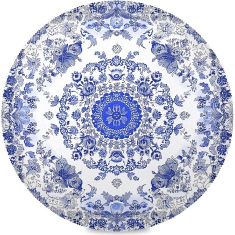 Lot de 4 sets de table ronds en porcelaine bleu et blanc, lavables et résistants à la chaleur, pour table à manger, restaurant, cuisine, maison, 39 x 39 cm'4'4'- (1/5)
