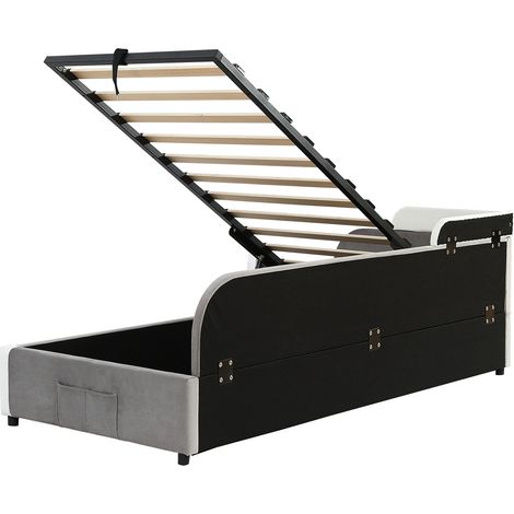 Lit enfant hydraulique avec rangement, velours gris, 90 x 200 cm (1/5)