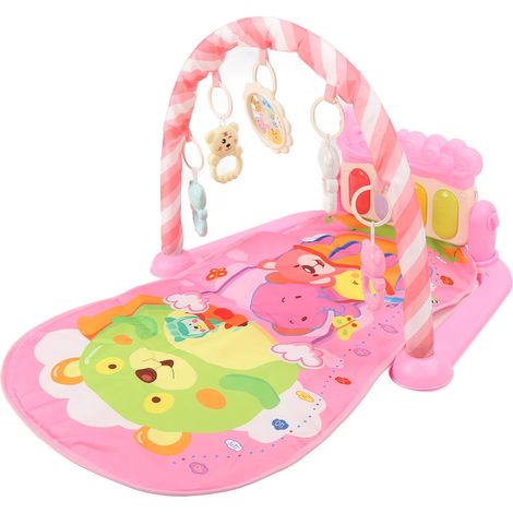 Tapis d'éveil musical et lumineux rose pour tout-petits et bébés, motif montgolfière et animaux. Tapis de piano pour bébé. (1/5)
