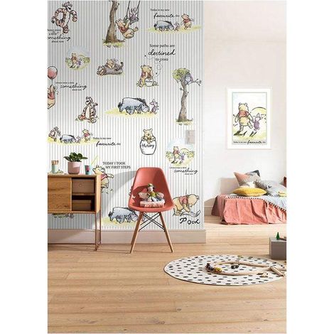 Carta da parati a righe per bambini a tema Winnie the Pooh con scritte cm.200x280h. (1/3)