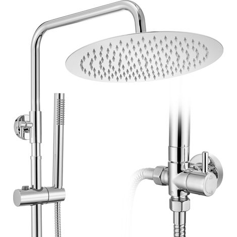 AURALUM MAX Duschsystem mit 2 Funktionen, Duschset ohne Armatur 12 Zoll runde Regenbrause, Handbrause, höhenverstellbare Duschsäule, Chrom