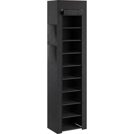 Étagère à chaussures 20 paires 10 niveaux en métal, range-chaussures avec housse anti-poussière, noir. (1/5)