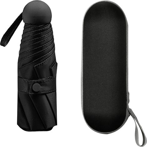 Parapluie de poche mini UV résistant 2 usages 5 sections 8 bords noir accessoire extérieur (1/5)