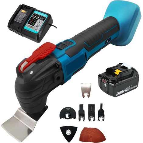 Outil multifonction oscillateur de batterie angle d'oscillation de 3 ° charge / libération rapide 20000rpm avec 6 pièces d'outils accessoires coupe, meulage, grattage, (batterie 1x5500mah et chargeur)
