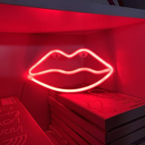 Lèvres LED néon détachables rouges, mode USB + 3 piles AA, lampe de nuit décorative pour Noël et Saint-Valentin. (1/5)