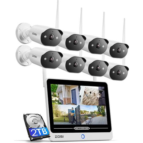 Kit Caméra Surveillance Moniteur 8CH avec Écran Détection Personnes Alerte Instantanée Accès à Distance Vision Nocturne Couleur 24m Enregistrement sans Abonnement (1/5)