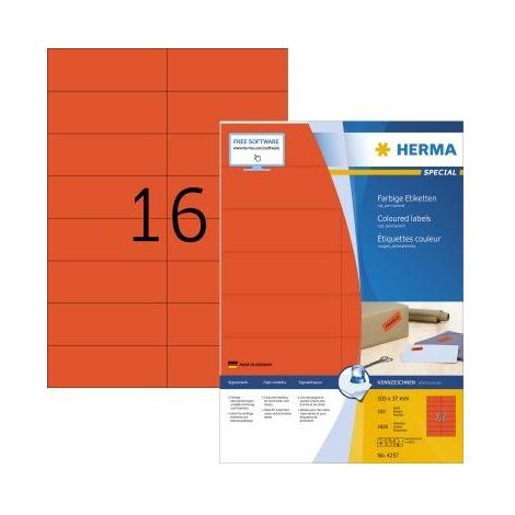 HERMA Etikett 4257 105x37mm A4 rot 1.600 St./Pack. (1/5)