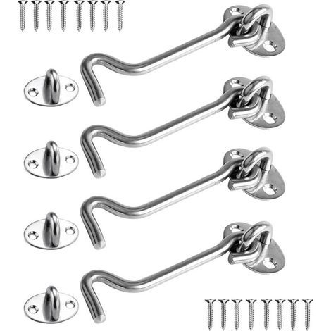 4-teiliger Türriegel, Türhaken, 4-Zoll-Türriegel aus Edelstahl, Torschloss für Scheunentüren, Badezimmertüren, Fenster, Schiebetüren (Silber) (1/5)