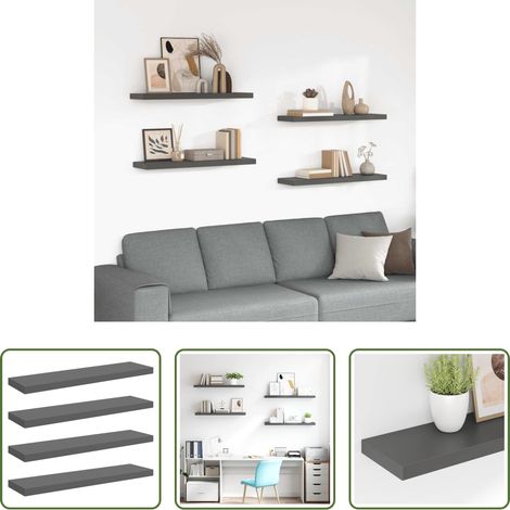 Wandregal - Schweberegale 4 Stk. Hochglanz-Grau 90x23,5x3,8 cm MDF (1/5)