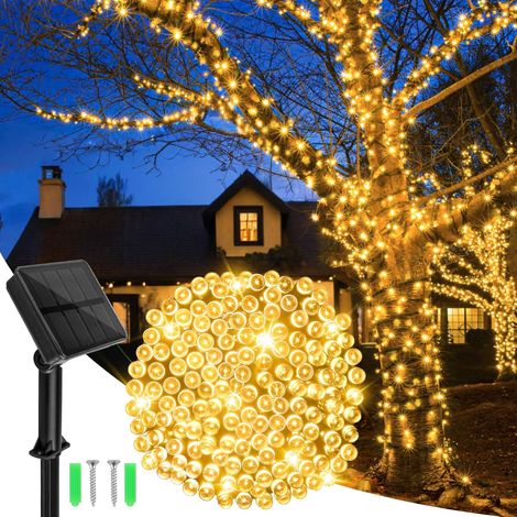 Guirlande Lumineuse Exterieure, 12m 120LED Guirlande Lumineuse Solaire Mperméable, 8 Modes Guirlande Solaire Exterieur pour la décoration d'extérieur, de fêtes, de soirées, Blanc Chaud (1/5)