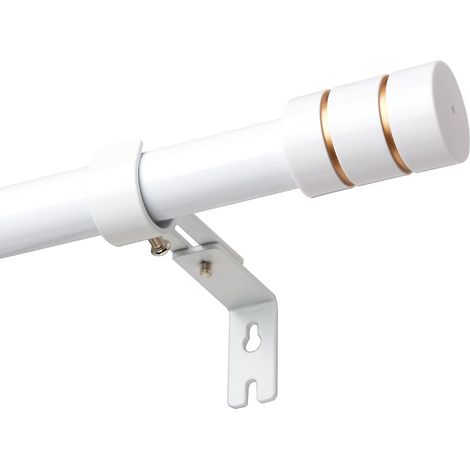 Tringle à rideaux extensible blanche de 25 mm - Convient pour rideaux très résistants - Tringle à rideaux de 66 à 222 cm avec supports réglables et embouts blanc doré - Pour salon, balcon, cuisine (1/5)