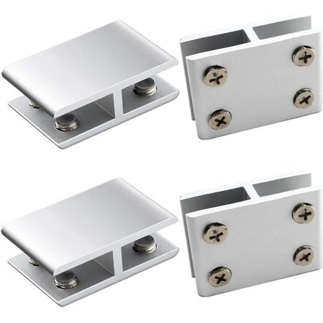 4 Stück Glasklemmen, Glasklammern aus Aluminiumlegierung zur Befestigung von Glas auf beiden Seiten von Duschtischplatten, verstellbare Glasklemme von 10 bis 12 mm Dicke, 180 Grad (1/4)