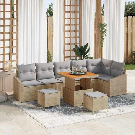 vidaXL Set Divano da Giardino 9 pz 7-Numero di posti Beige Poly Rattan (1/5)