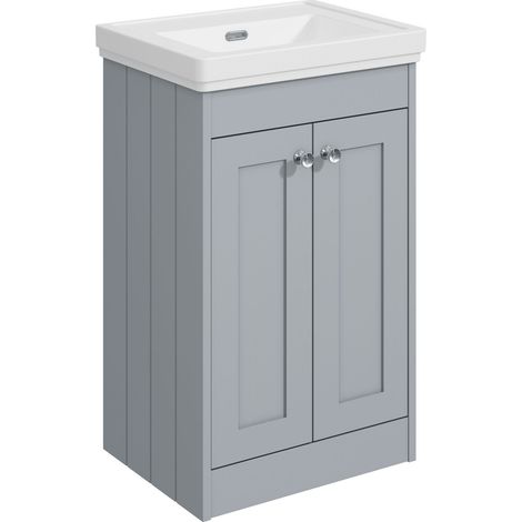 Balterley Butterton 500mm Floor Standing 2 Door Unit with Classic Basin No Tap Hole - Satin Grey