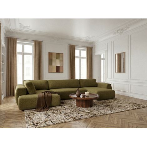 BOBOCHIC - Canapé panoramique convertible coffre DENISE tissu texturé Angle droit  Vert (1/5)