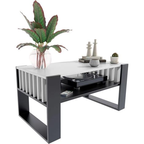 IGA Couchtisch, weiß/schwarz, 100x50, für Wohnzimmer, Büro, MK (1/4)