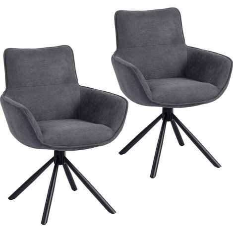 Pack de 2 sillas de comedor giratorias tapizadas en gris oscuro con reposabrazos y patas de metal (1/5)