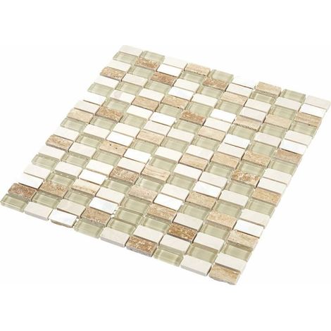 Decoon – Mosaïque en pierre et verre beige 1.5 x 3 cm – Adaptée pour pièces sèches et humides – Pose facile – Décoration intérieure élégante (1/4)